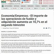 El importe de las operaciones de fusin y adquisicin aumenta un 10,7% en el segundo trimestre